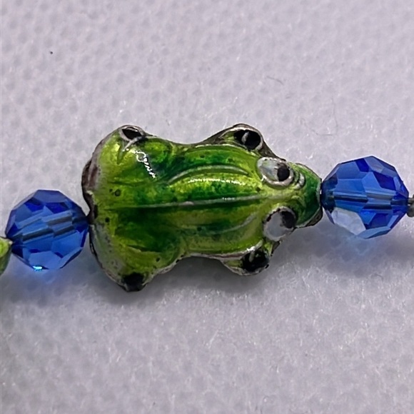 Frog Bracelet Green and Blue 925 Sterling Sliver Toggle Clasp - Picture 2 of 9